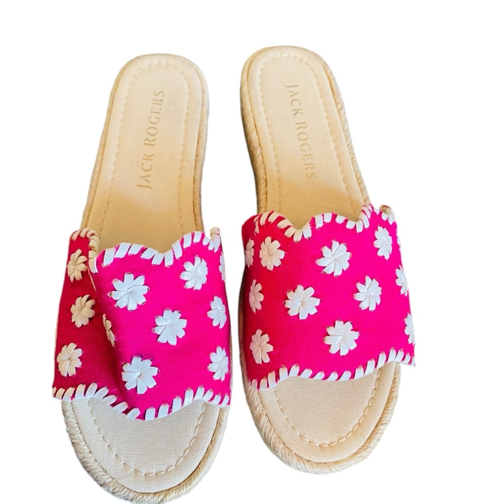 Jack Rogers Palmer Espadrille Pink & White Slide-On Platform Sandals Size 9 - Picture 4 of 8